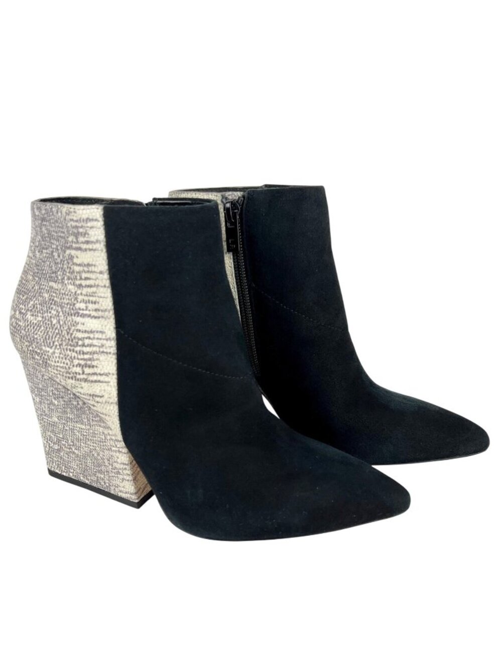 Loeffler Randall Lia Black Ivory Suede Snake Print Block Heel Bootie 6